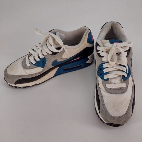 Nike Air Max 90 Essential White Green Abyss Gray & Black Sneakers - Picture 1 of 11